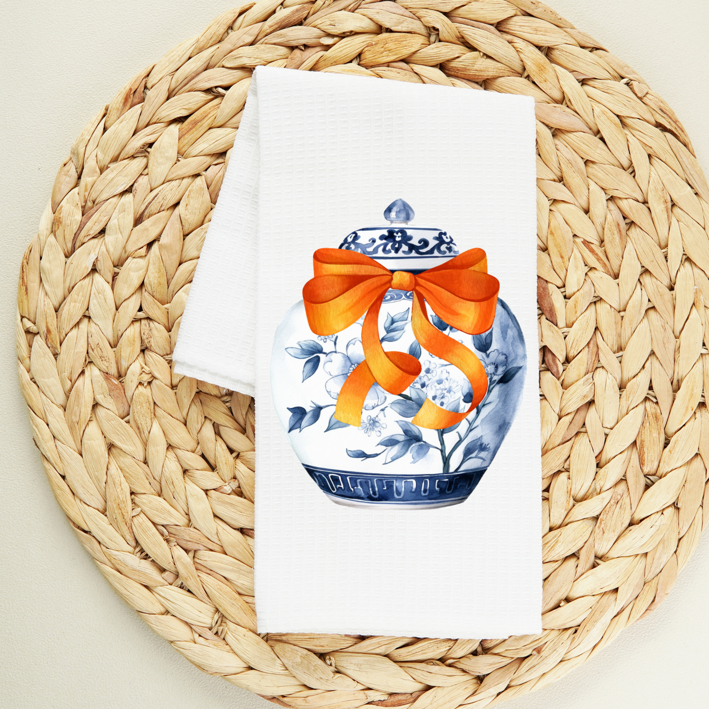 Orange Bow Chinoiserie Tea Towel