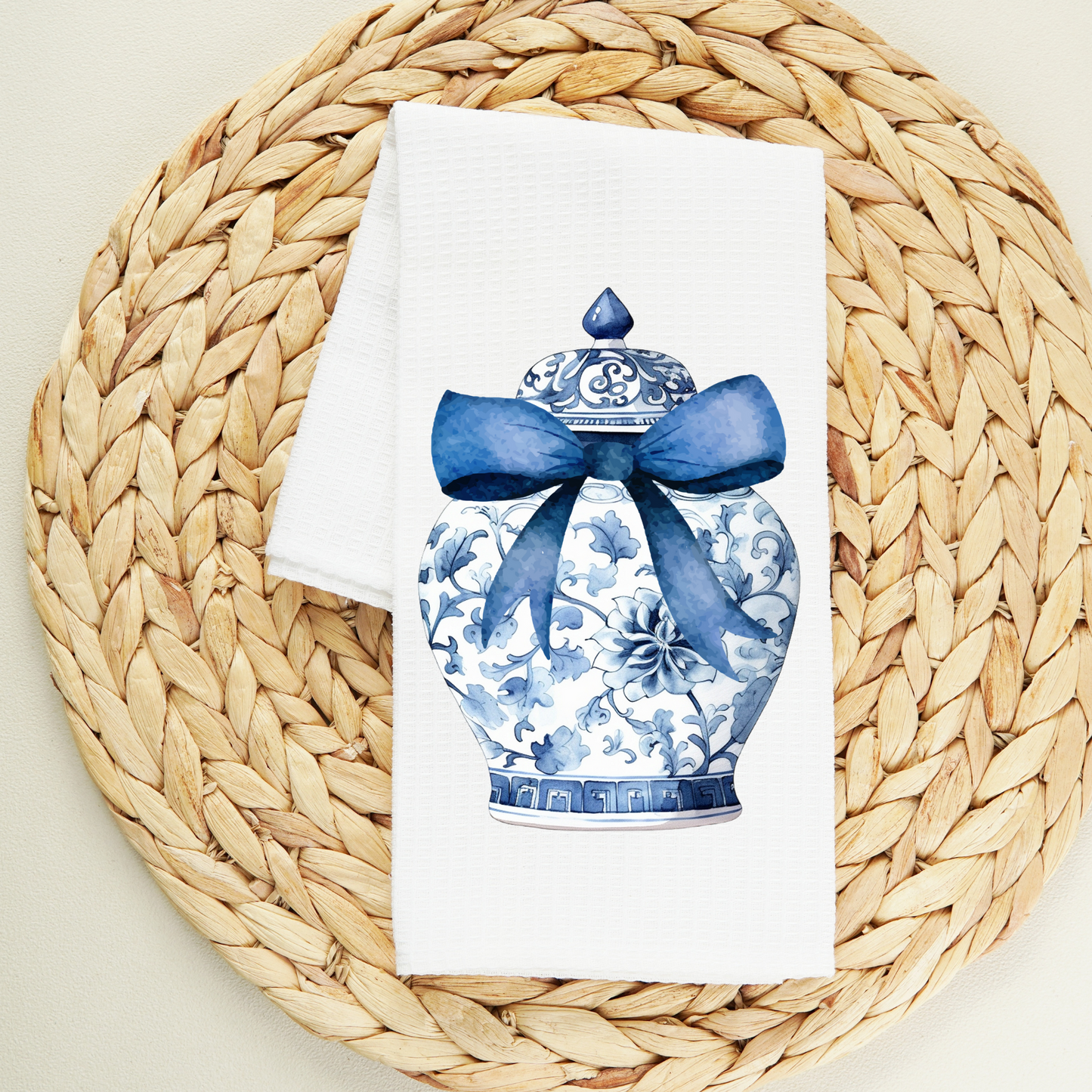 Blue Bow Chinoiserie Tea Towel