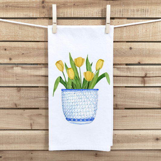 Yellow Flower Chinoiserie Tea Towel