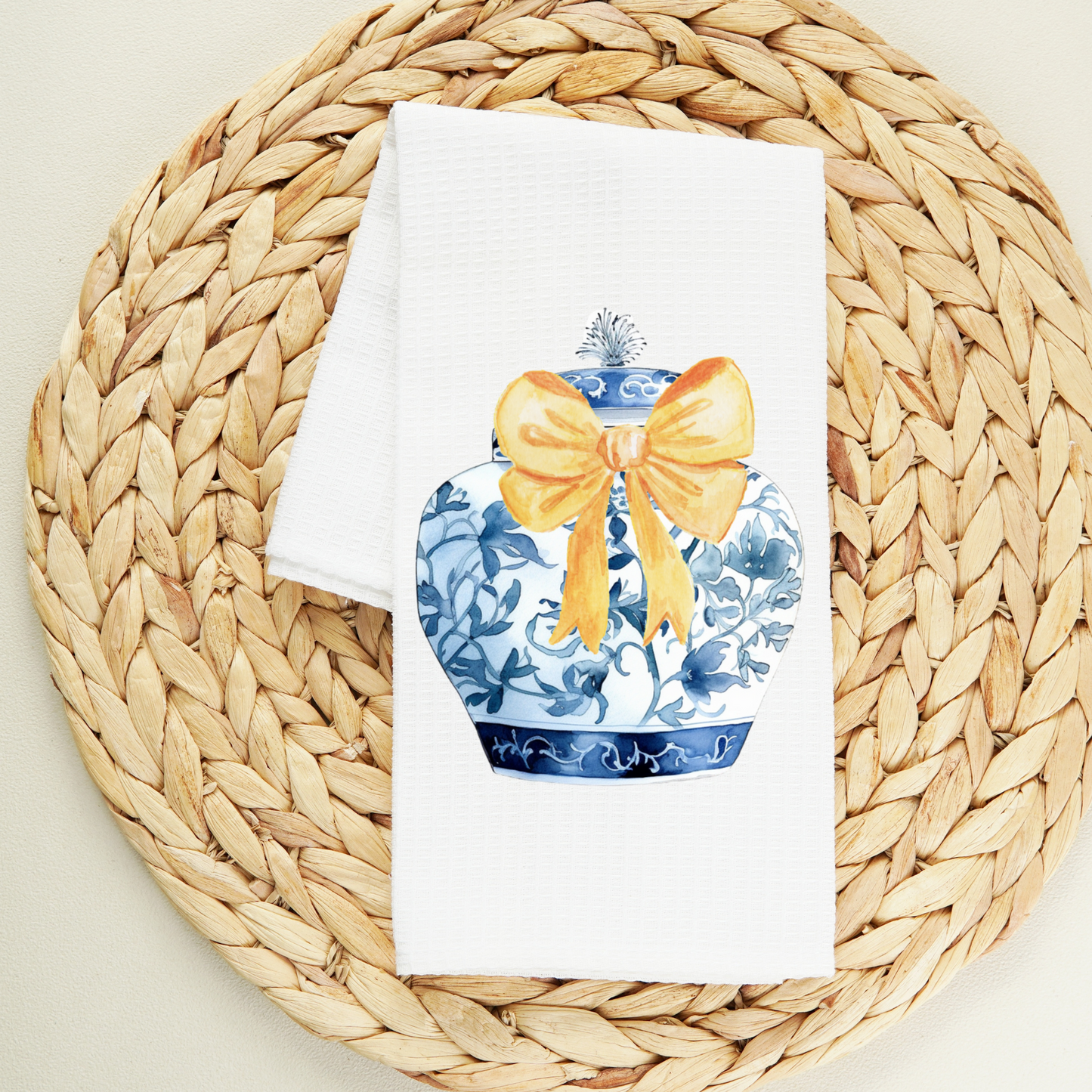 Yellow Bow Chinoiserie Tea Towel