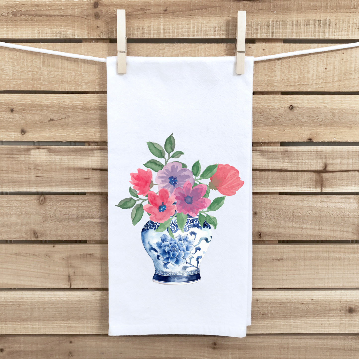 Pink Flower Chinoiserie Tea Towel