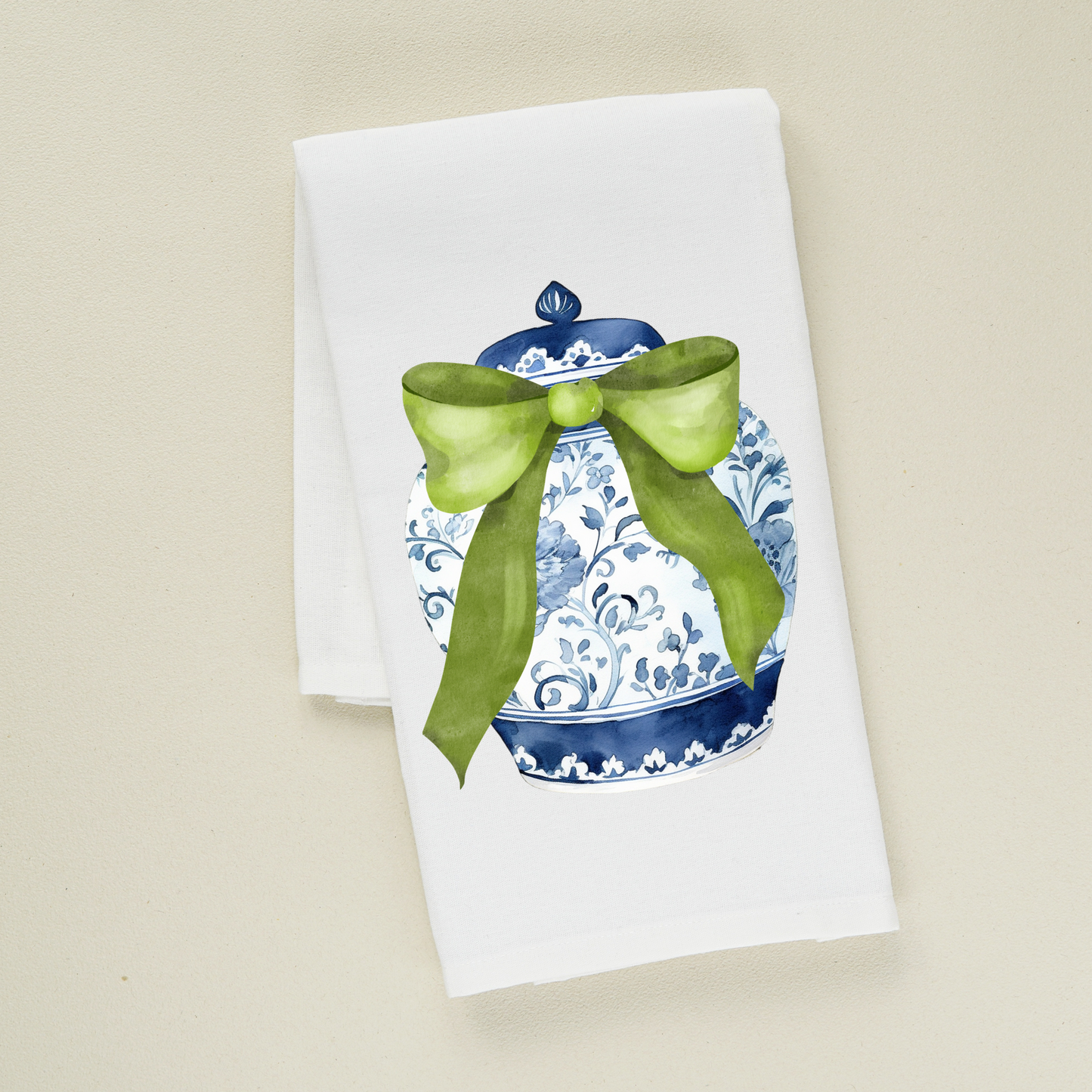 Green Bow Chinoiserie Tea Towel