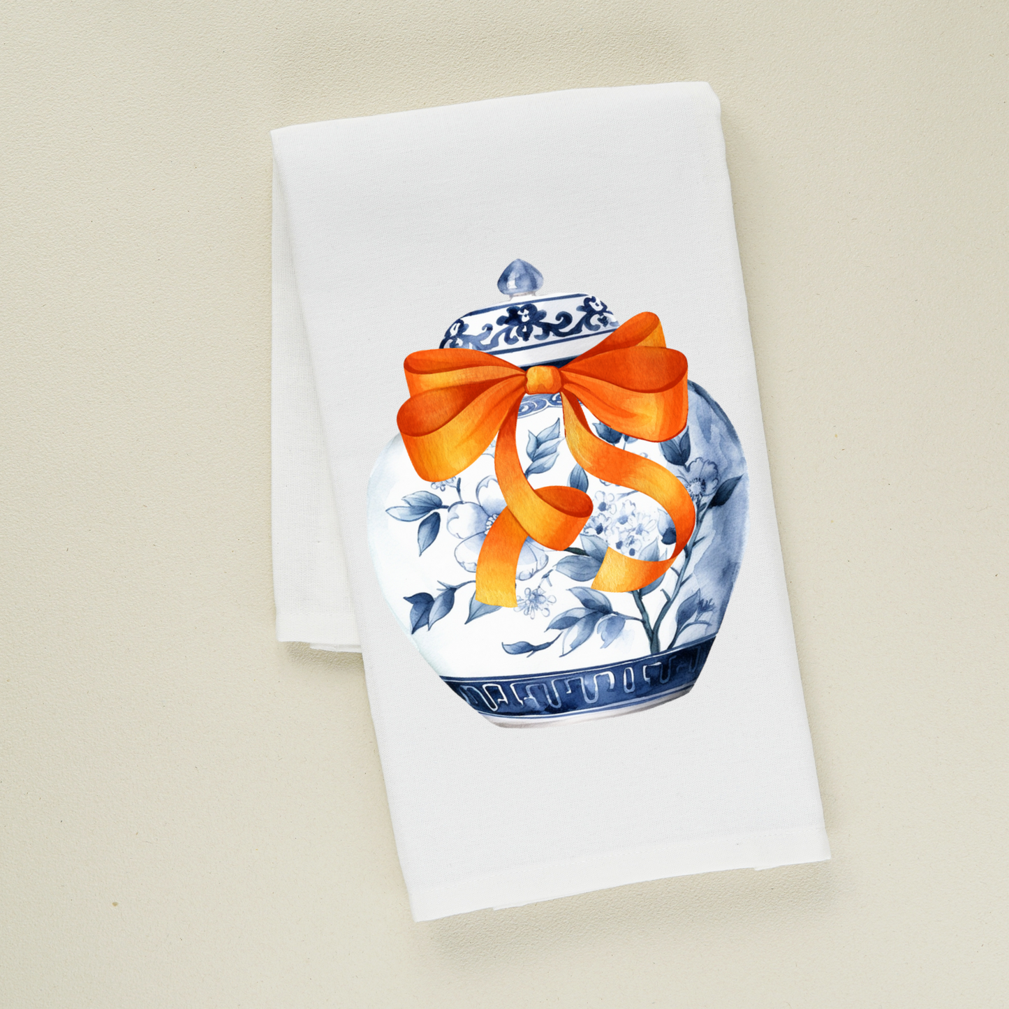 Orange Bow Chinoiserie Tea Towel