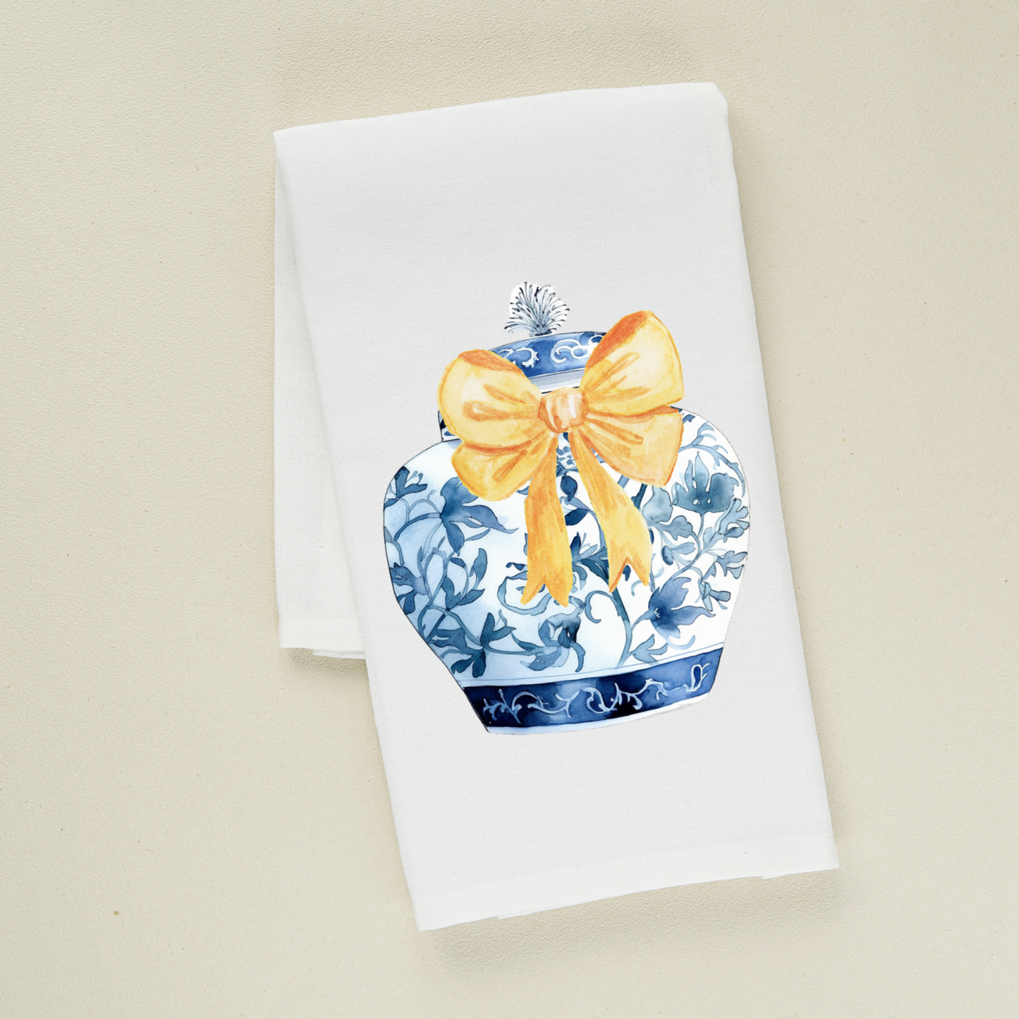 Yellow Bow Chinoiserie Tea Towel