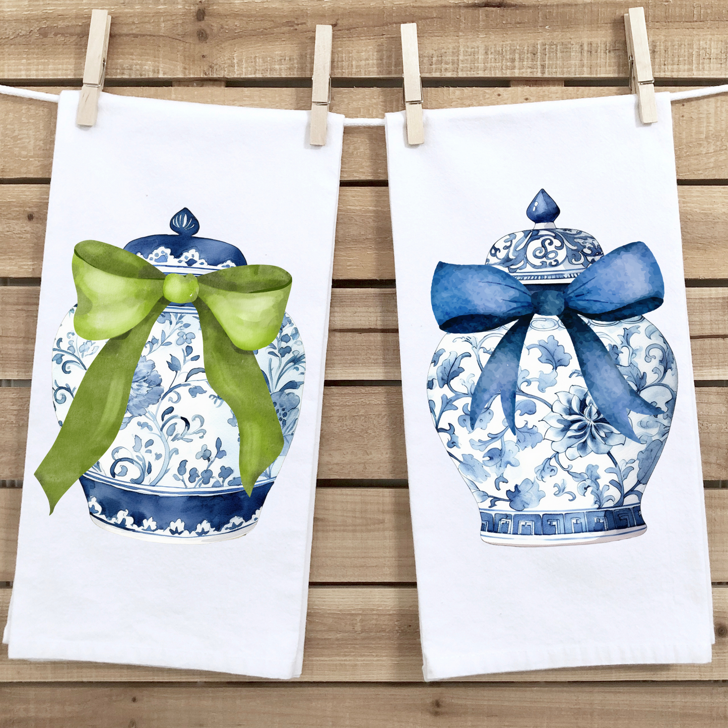 Blue Bow Chinoiserie Tea Towel