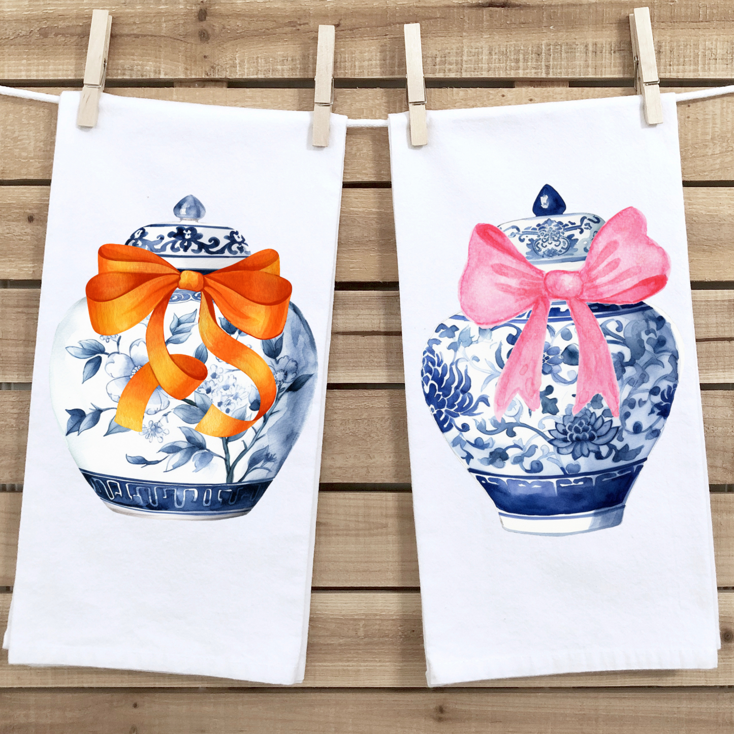 Orange Bow Chinoiserie Tea Towel