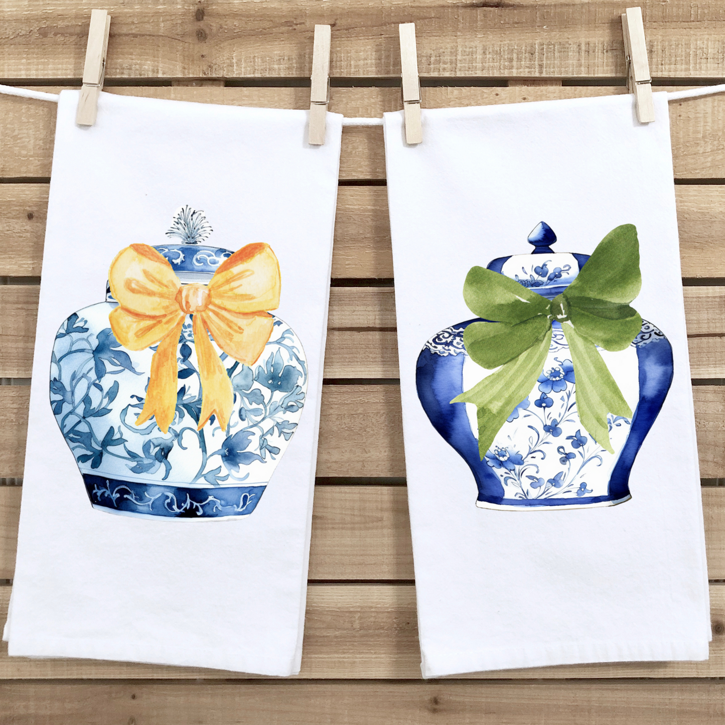 Yellow Bow Chinoiserie Tea Towel