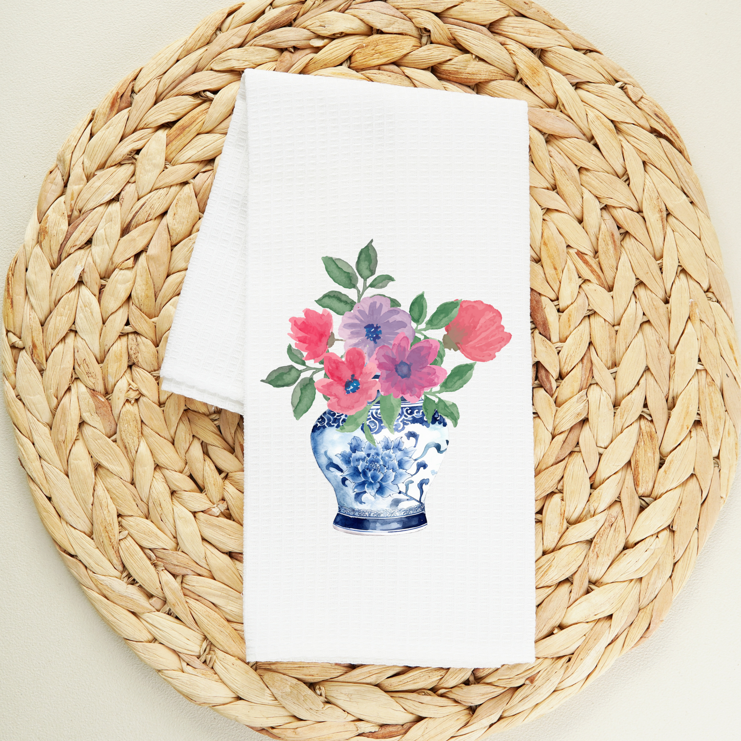 Pink Flower Chinoiserie Tea Towel