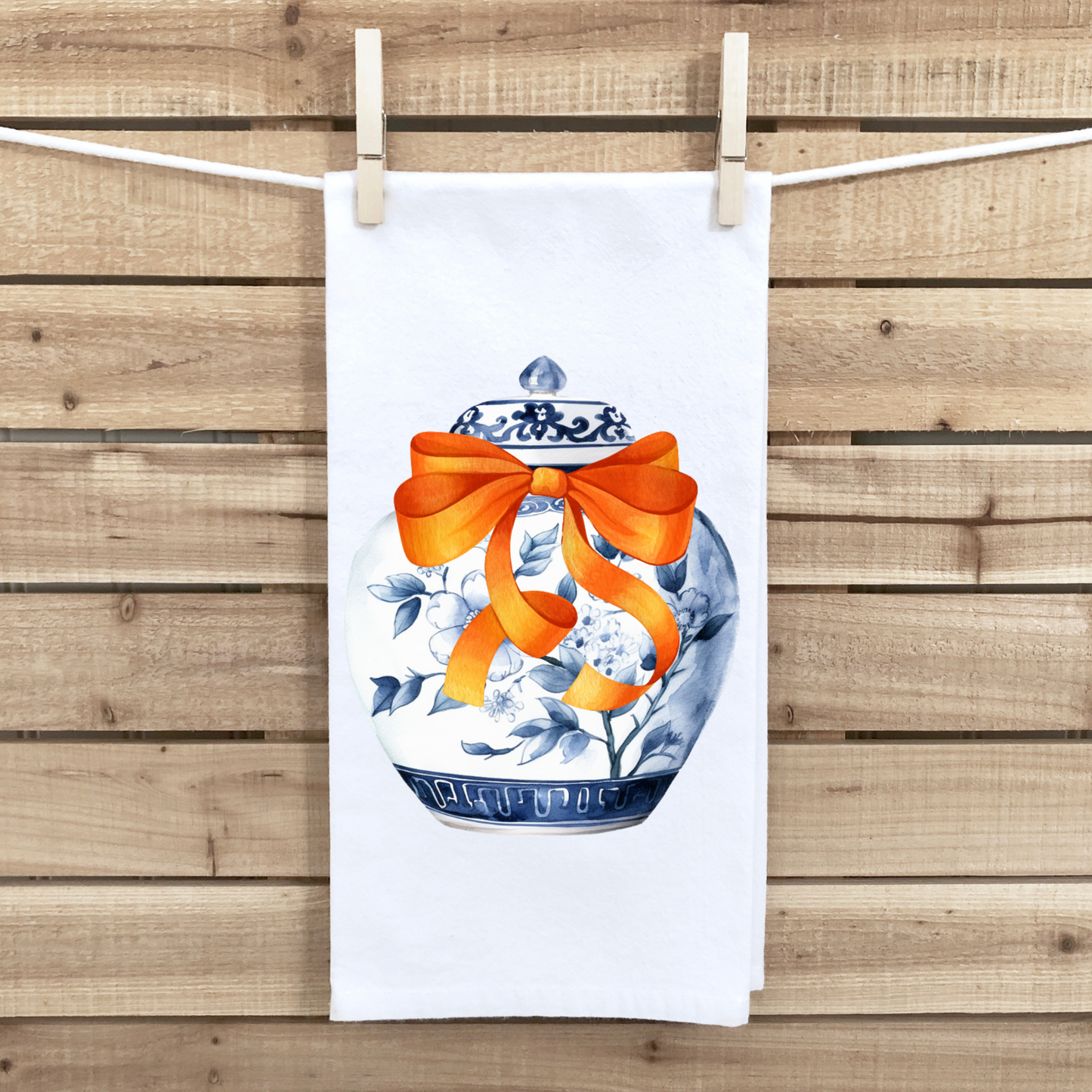 Orange Bow Chinoiserie Tea Towel