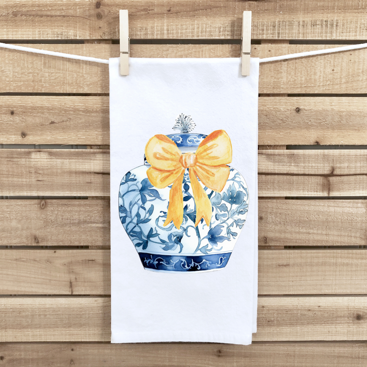 Yellow Bow Chinoiserie Tea Towel