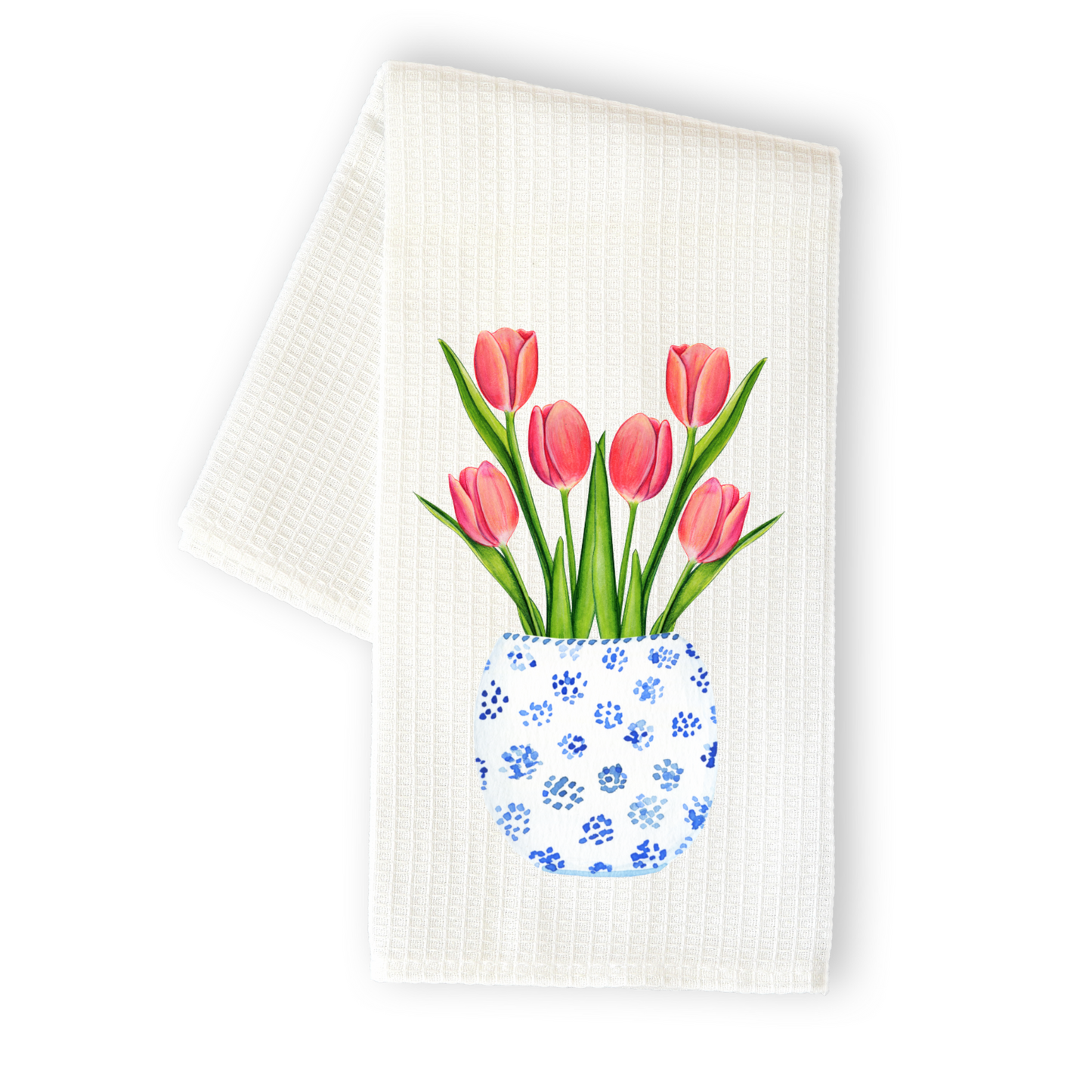 Red Flower Chinoiserie Tea Towel