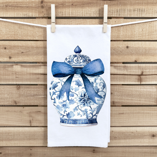 Blue Bow Chinoiserie Tea Towel