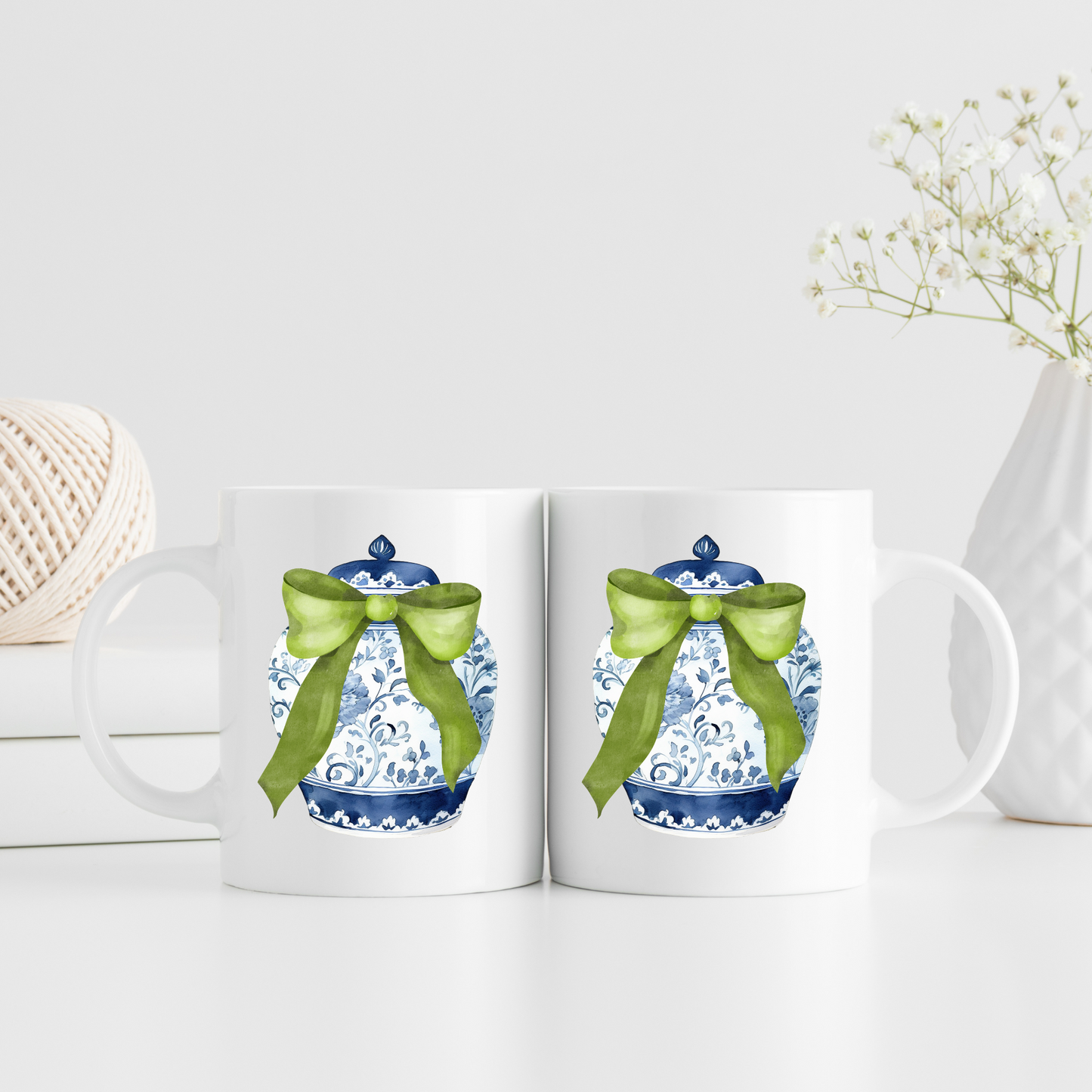 Green Bow Chinoiserie Mug